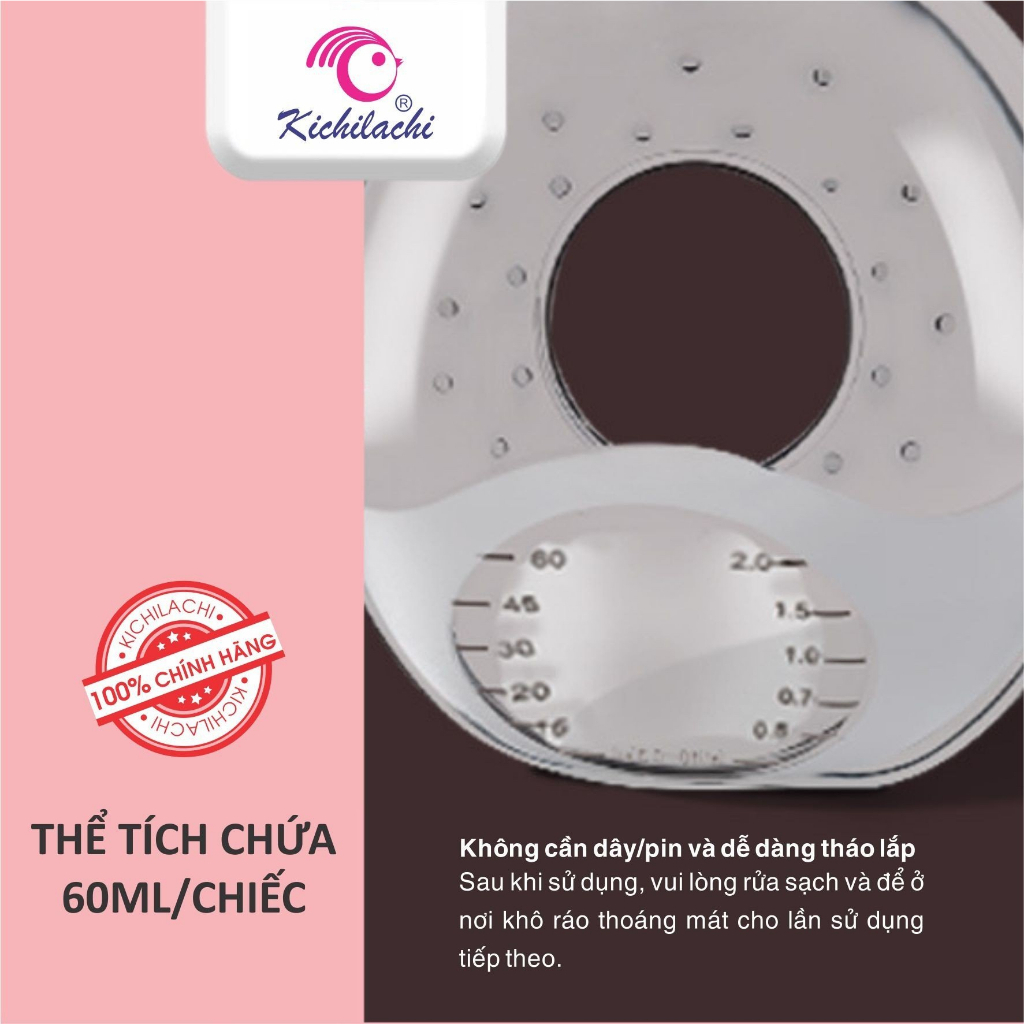 Hộp 2 cốc hứng sữa, phễu hứng sữa chống tràn silicon cao cấp, nhựa PP an toàn tiện lợi Kichilachi