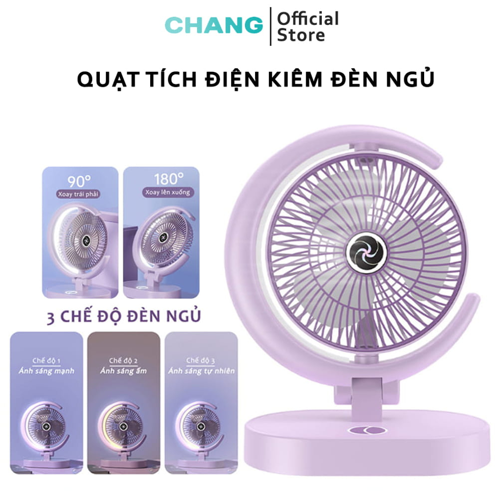 Quạt Tích Điện Mini Để Bàn 4 Cấp Độ Gió, Động Cơ Không Tiếng Ồn Pin Khủng 18000mAh Tích Hợp Đèn Ngủ Ánh Trăng Sạc USB | BigBuy360 - bigbuy360.vn