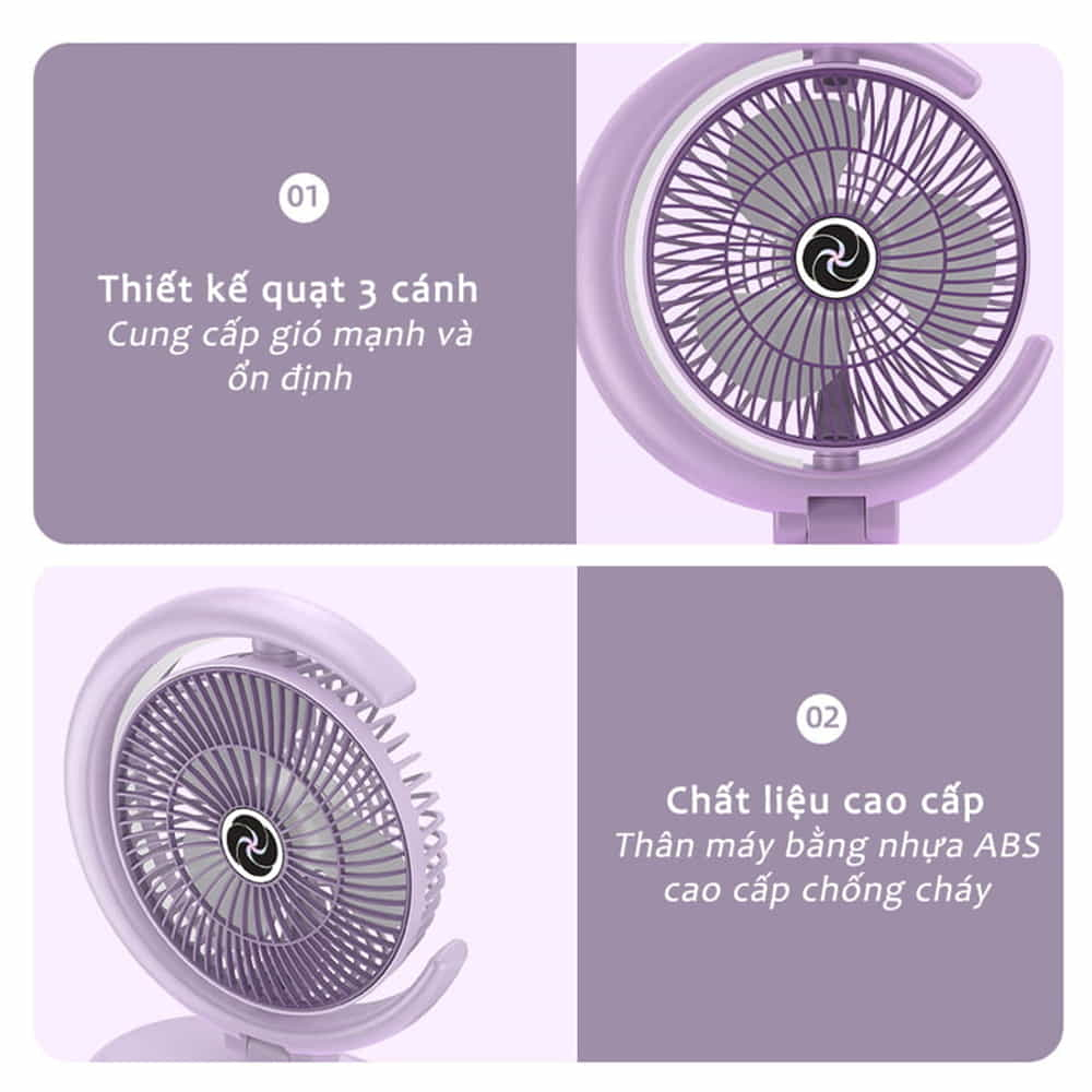 Quạt Tích Điện Mini Để Bàn 4 Cấp Độ Gió, Động Cơ Không Tiếng Ồn Pin Khủng 18000mAh Tích Hợp Đèn Ngủ Ánh Trăng Sạc USB | BigBuy360 - bigbuy360.vn