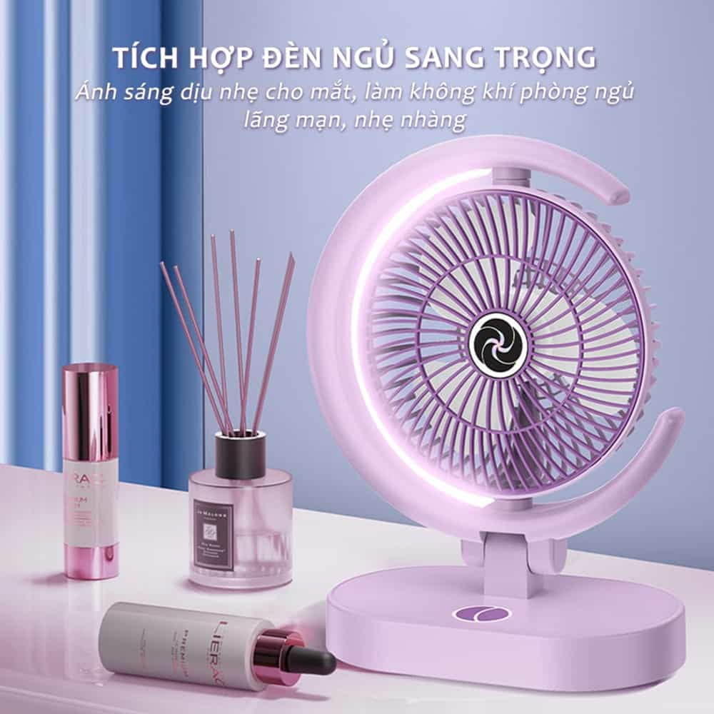 Quạt Tích Điện Mini Để Bàn 4 Cấp Độ Gió, Động Cơ Không Tiếng Ồn Pin Khủng 18000mAh Tích Hợp Đèn Ngủ Ánh Trăng Sạc USB | BigBuy360 - bigbuy360.vn