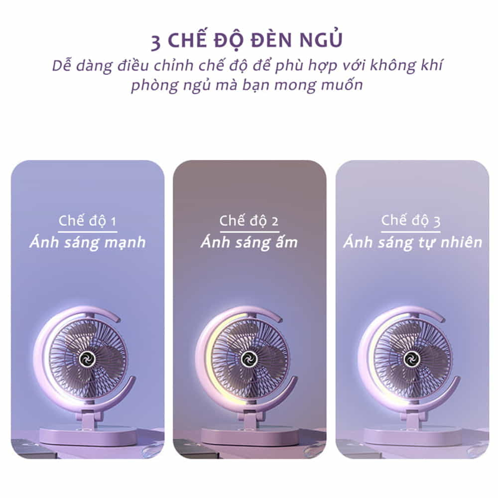 Quạt Tích Điện Mini Để Bàn 4 Cấp Độ Gió, Động Cơ Không Tiếng Ồn Pin Khủng 18000mAh Tích Hợp Đèn Ngủ Ánh Trăng Sạc USB | BigBuy360 - bigbuy360.vn