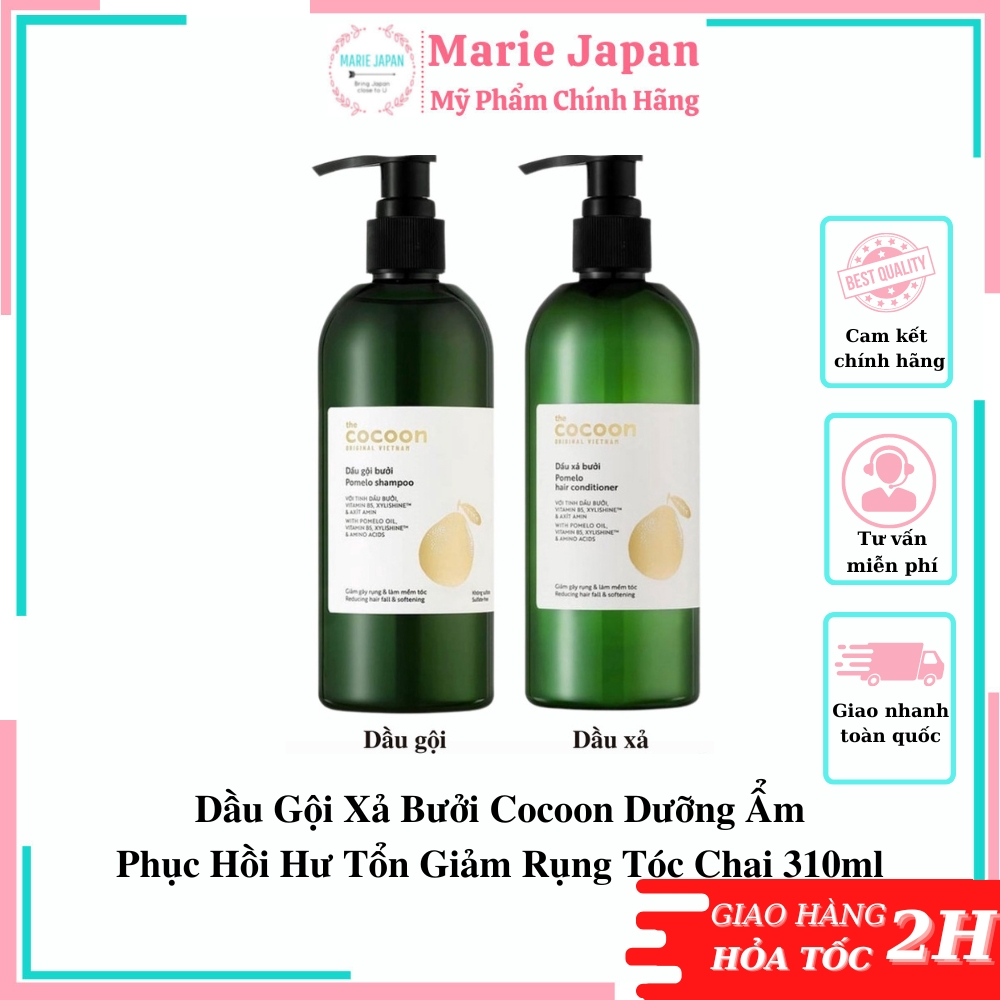 Dầu Gội Xả Bưởi Cocoon Dưỡng Ẩm Phục Hồi Hư Tổn Giảm Rụng Tóc Chai 310ml