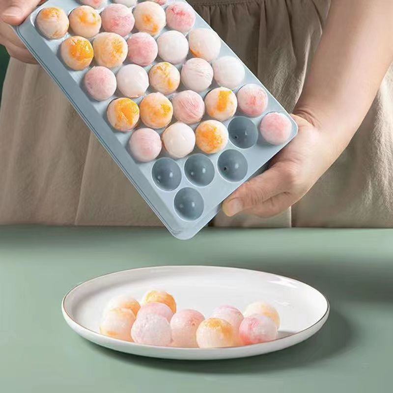 Khay làm đá tròn tủ lạnh 33 bi có nắp đậy thông minh, khuôn khay đựng đá viên bi nhựa làm thạch