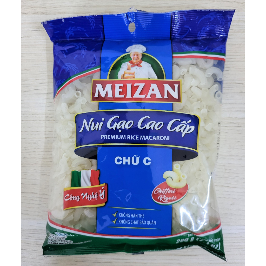 (gói trắng 200g) NUI GẠO CAO CẤP CHỮ C MEIZAN Chitteri Rigati Premium Rice Macaroni (HALAL)