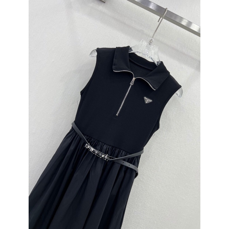 Đầm dài khôngbtay cổ ké khoá phong cách cao cấp Prada 2023