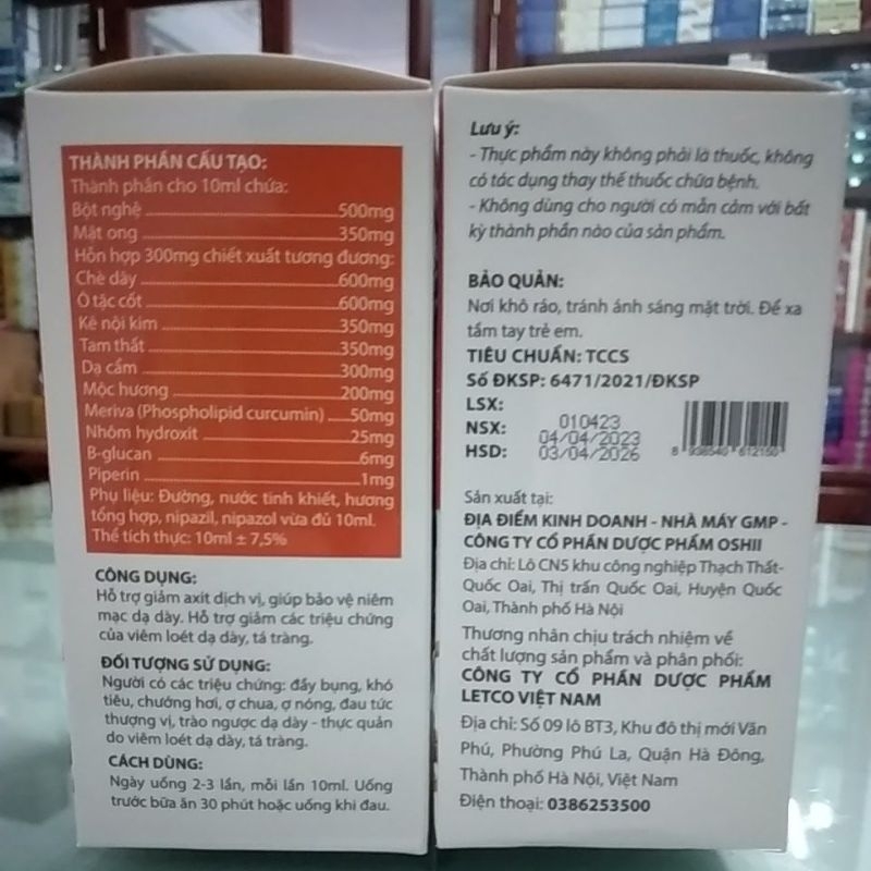 DUNG DỊCH NGHỆ MẬT ONG LETCO hộp 20 gói hỗ trợ bảo vệ niêm mạc dạ dày