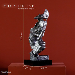 Tượng người decor trang trí đá không nghe không nói không nhìn nghệ thuật màu bạc Misa House