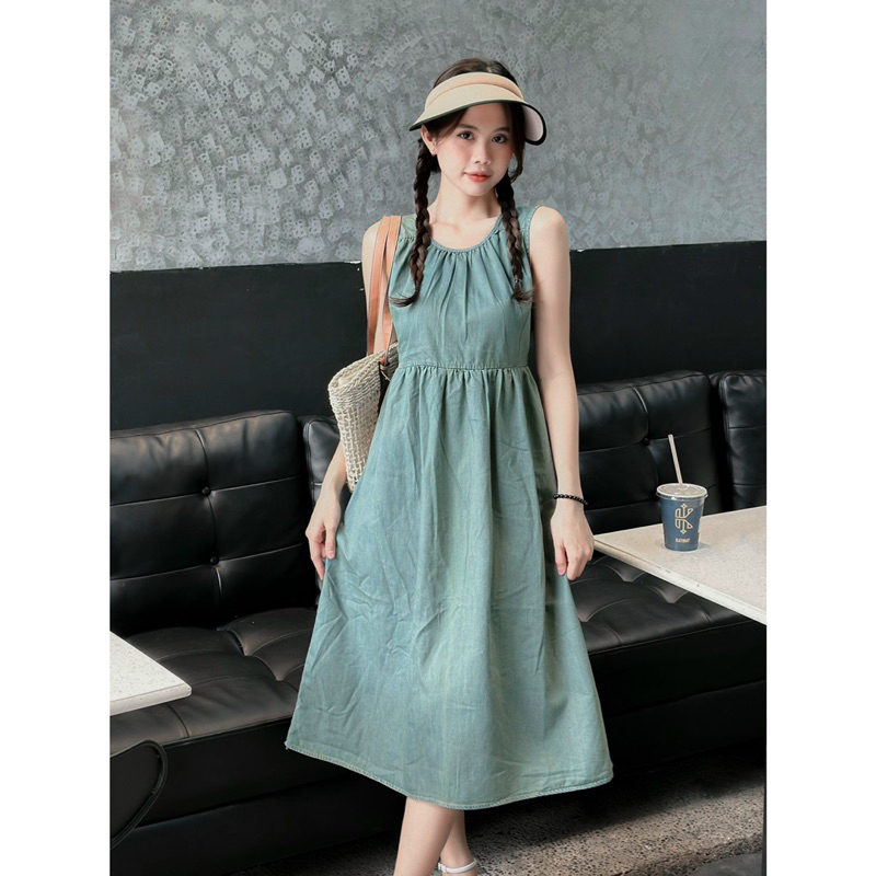 [RÁCH STORE] Đầm Denim - 2327 - Sát Vai - Nút Lưng - Cột Eo