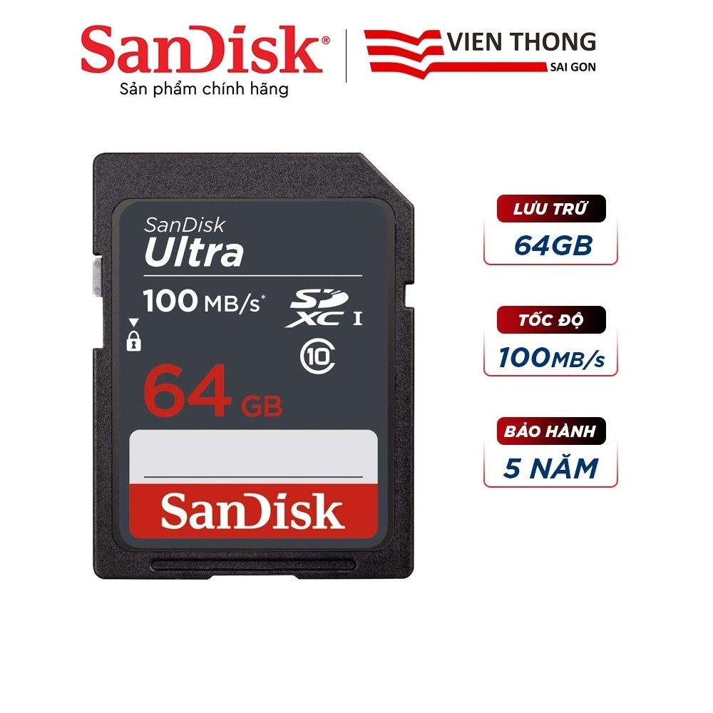 Thẻ nhớ SD Sandisk Ultra GN3 64GB 100MB/s UHS-I (cho máy ảnh)