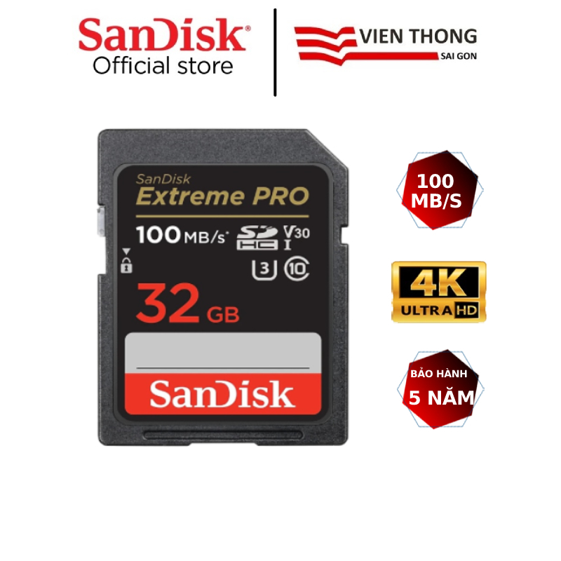 Thẻ nhớ máy ảnh SanDisk Extreme PRO SDXC 32GB UHS-I Speed Class 3 Upto 100MB/s