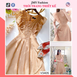V3405 Váy nâu cam ánh nhũ xoè công sở sang chảnh [DVC&ACC] váy đầm tay cánh tiên nữ tính