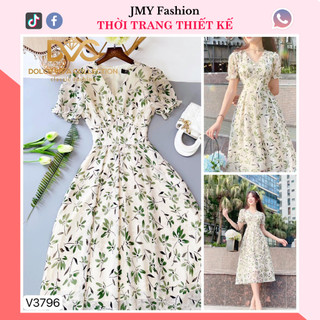 V3796 Váy hoa nhí xanh lá cổ V dáng dài nữ tính [Dolce Viva Colection (DVC)] váy xanh vintage viền ren xoè