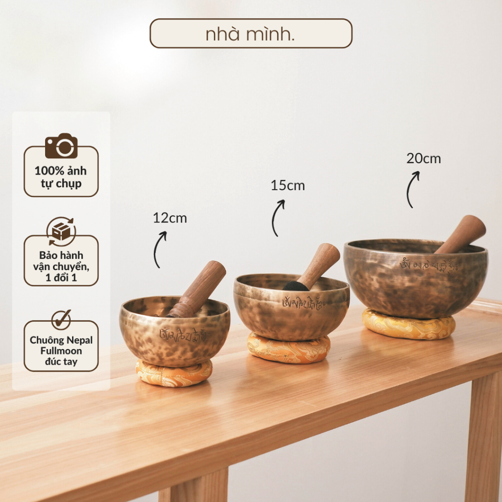 Chuông Xoay Fullmoon Nepal Cao Cấp, Chuông Xoay Trị Liệu, Chuông Xoay Nepal, Singing Bowl, Bát Hát Trị Liệu, Yoga