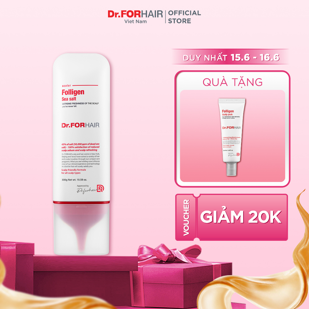 Muối tẩy tế bào chết làm sạch sâu da đầu dầu nhờn nấm ngứa hỗ trợ mọc tóc Dr.FORHAIR Sea Salt Scaler 300g