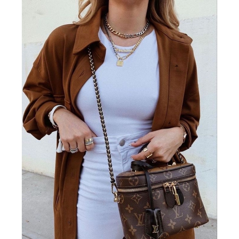 Túi xách nữ cao cấp Eo vì bản chuẩn Vip da thật sz19cm hoa nâu kèm gương nhỏ xinh dã man 2 box xịn sò