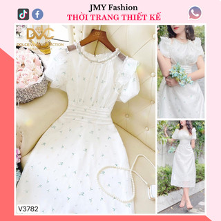 V3782 Váy trắng hoa nhí cổ viền đá sang chảnh [Dolce Viva Colection (DVC)] váy trắng dáng A dài tiểu thư