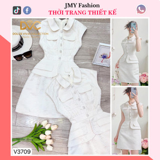 V3709 Váy tafta ánh bạc dáng A cổ sen sang chảnh [Dolce Viva Colection (DVC)] váy tafta A ngắn công sở