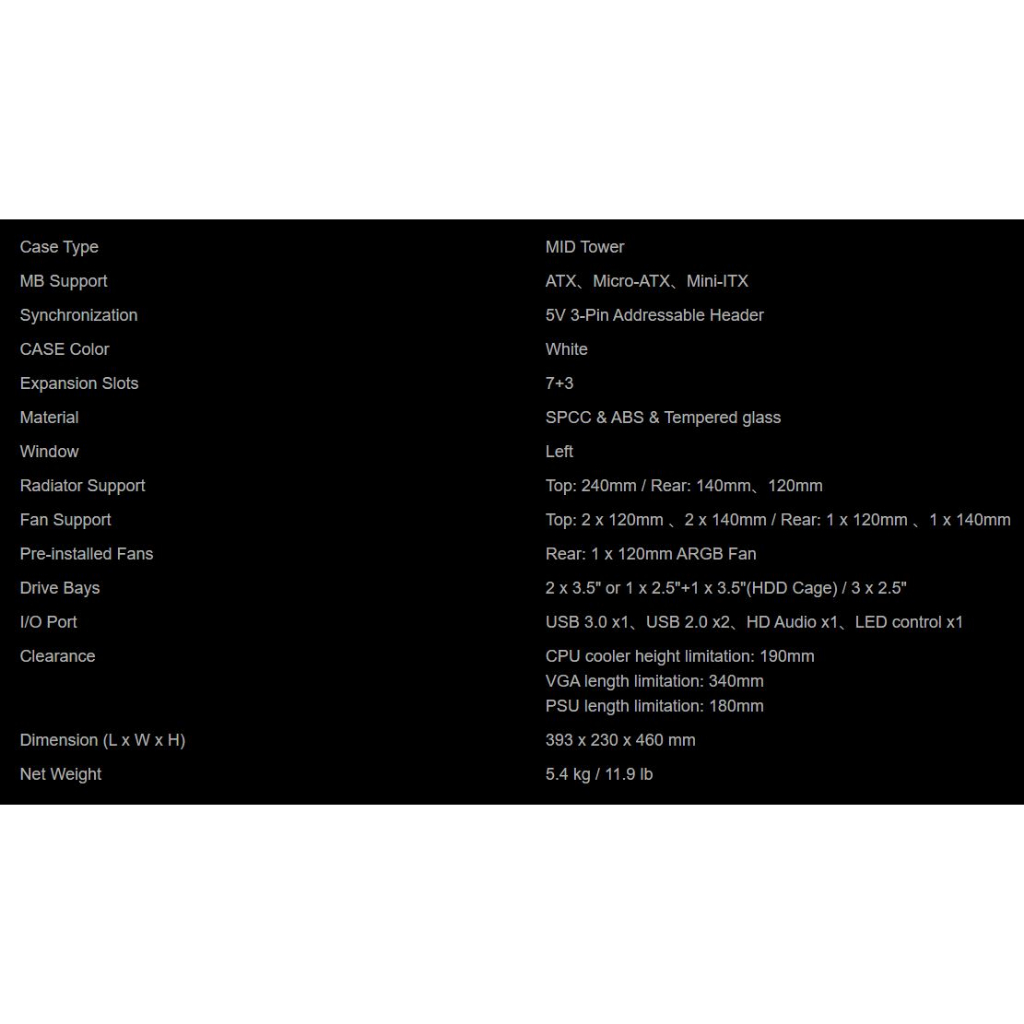 Vỏ Case GAMDIAS ARGUS E4 WHITE