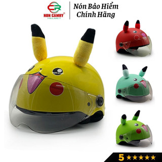 Mũ bảo hiểm trẻ em có kính NON CAMRY, nón cho bé từ 3-13 tuổi, họa tiết Pikachu ngộ nghĩnh, nhiều màu sắc