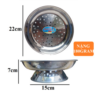  Vỉ dĩa hấp có chân inox tròn 22cm 24cm loại dầy đẹp nặng 180gram 220gram Hoàng Tấn - Xửng hấp chân 