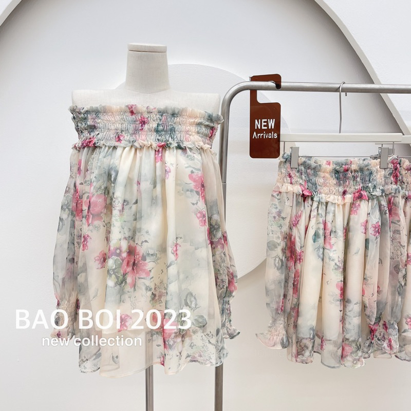 Áo tơ trễ vai hoa lót 2 lớp
