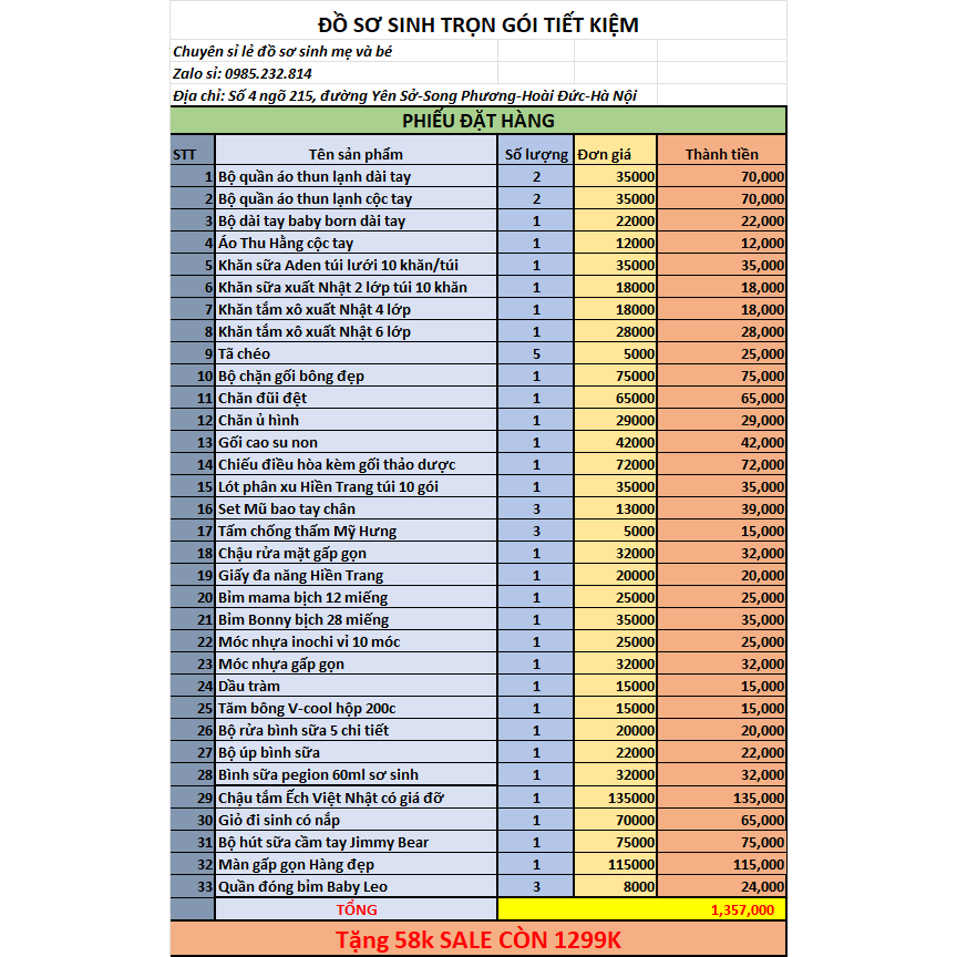 Đồ sơ sinh trọn gói đầy đủ, đồ dùng đi sinh cho bé và mẹ, đồ sơ sinh bé trai bé gái