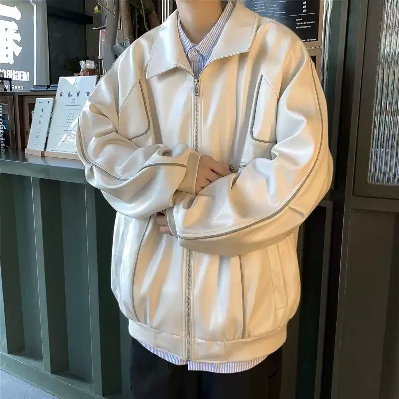 Áo khoác da nam TENPO viền xanh