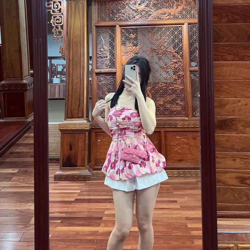 Áo cúp bí hoa bigsize sau lưng nhún thun Thảo minhon 60-90kg