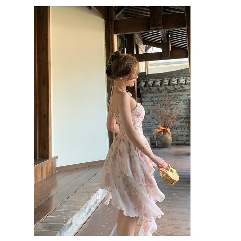 Đầm voan hoa hai dây tầng