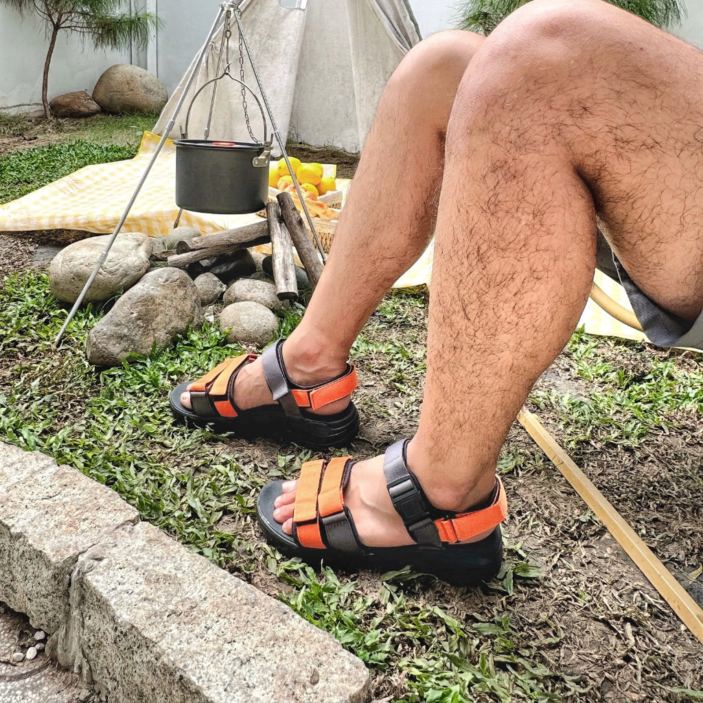 Giày Sandal Nam Nữ Unisex The BiLy  Quai Ngang Dây Dù Đế IP Siêu Êm Nhẹ Màu Xám Cam-BL05