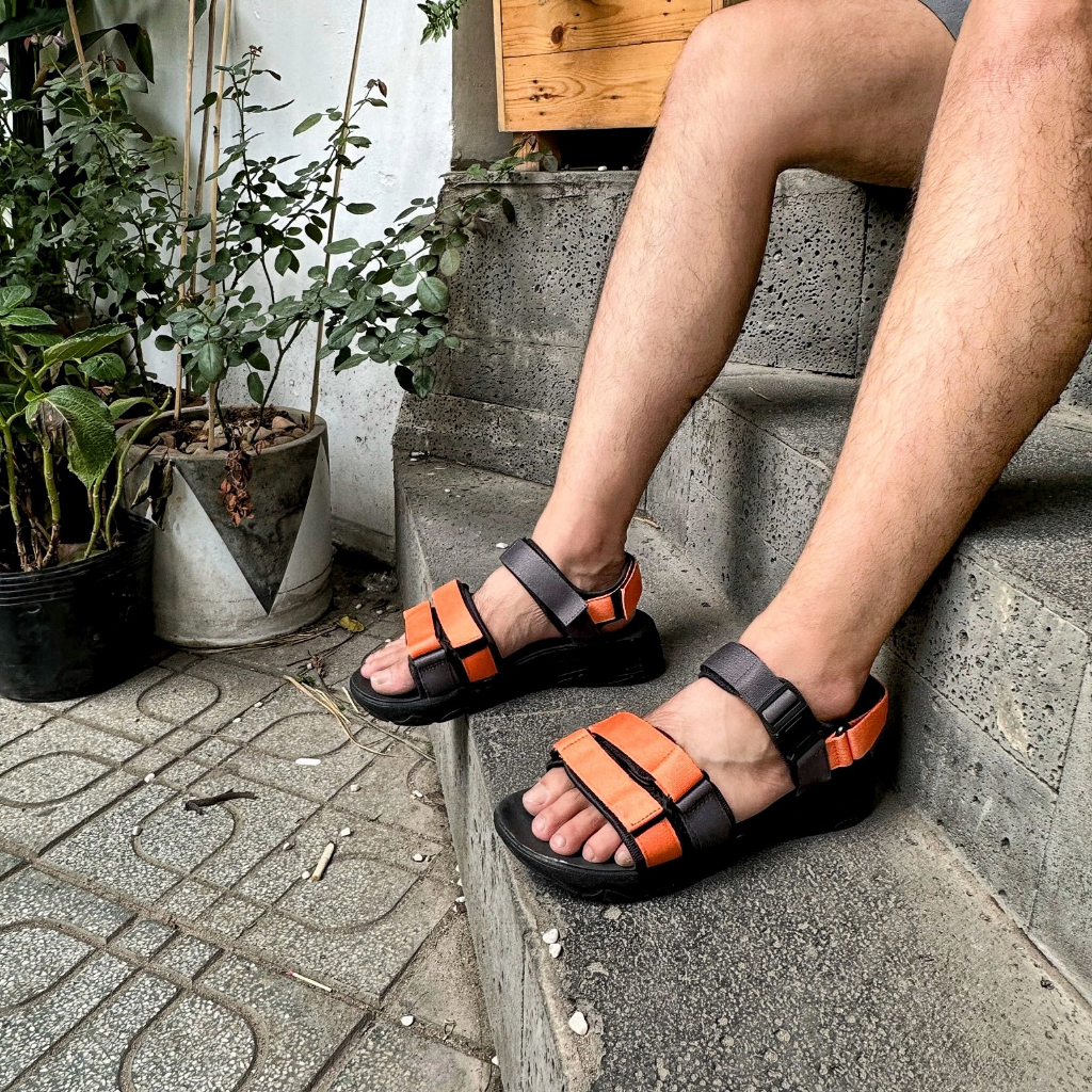 Giày Sandal Nam Nữ Unisex The BiLy  Quai Ngang Dây Dù Đế IP Siêu Êm Nhẹ Màu Xám Cam-BL05