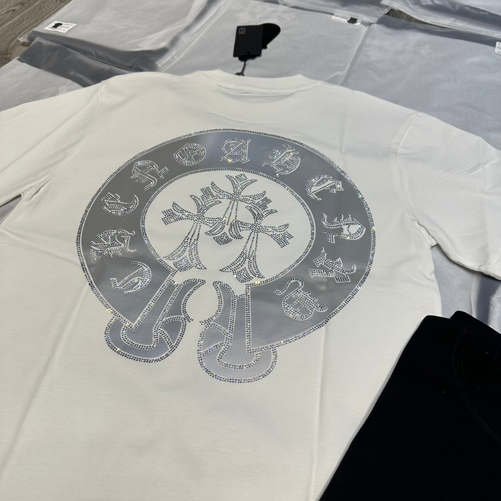 Áo Thun Nam Chrome Chữ Thập Phản Quang Cao Cấp, Áo Phông Nam In Hình Kim Tuyến Sắc Nét