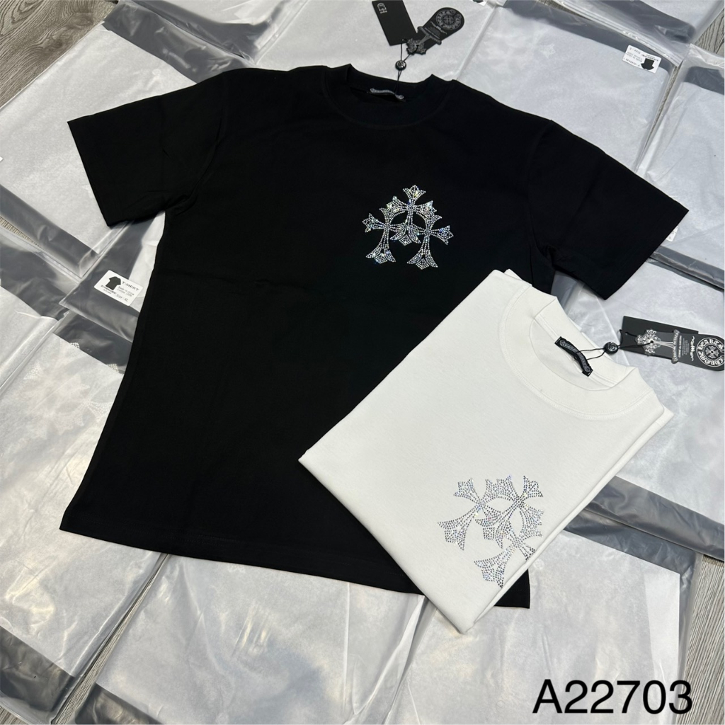 Áo Thun Nam Chrome Chữ Thập Phản Quang Cao Cấp, Áo Phông Nam In Hình Kim Tuyến Sắc Nét