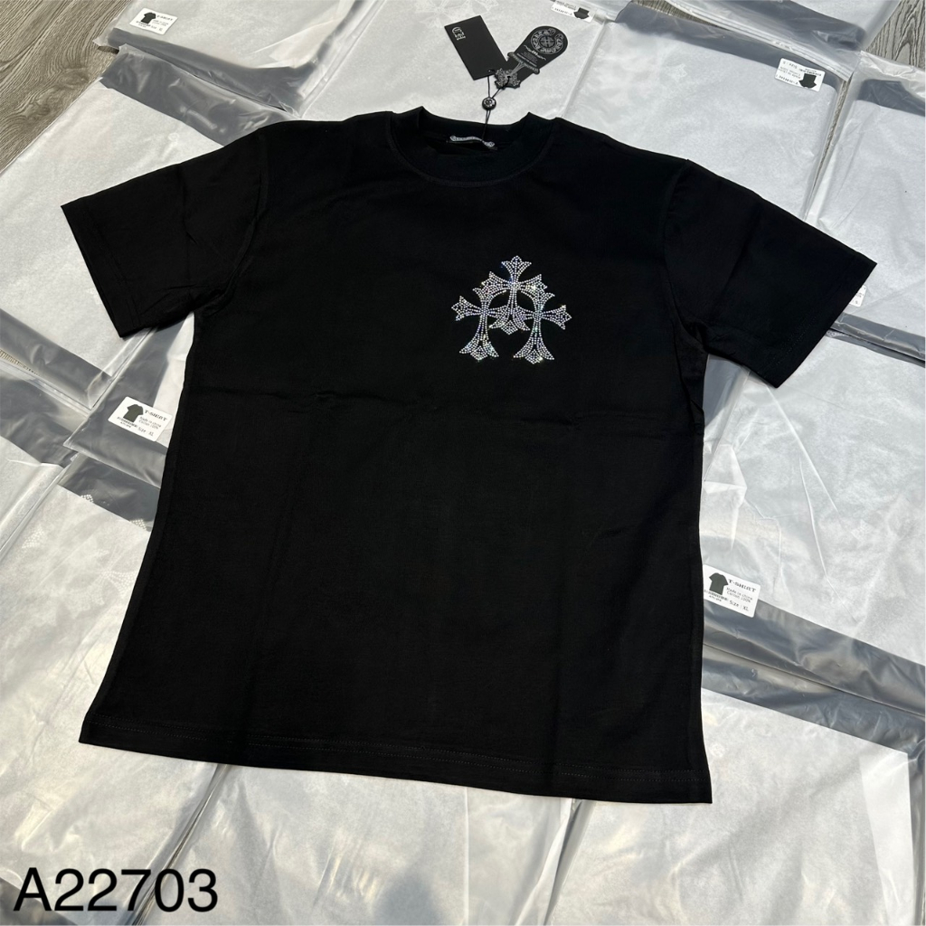 Áo Thun Nam Chrome Chữ Thập Phản Quang Cao Cấp, Áo Phông Nam In Hình Kim Tuyến Sắc Nét