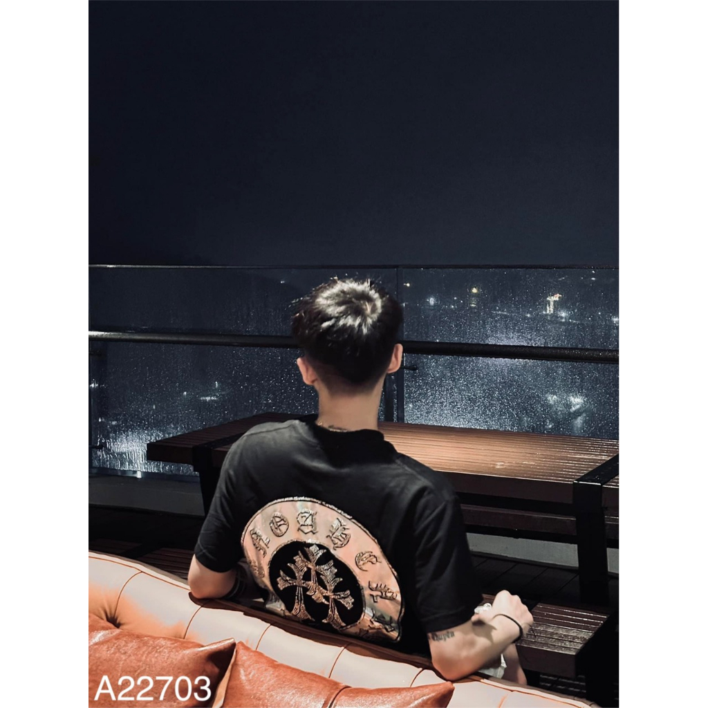 Áo Thun Nam Chrome Chữ Thập Phản Quang Cao Cấp, Áo Phông Nam In Hình Kim Tuyến Sắc Nét