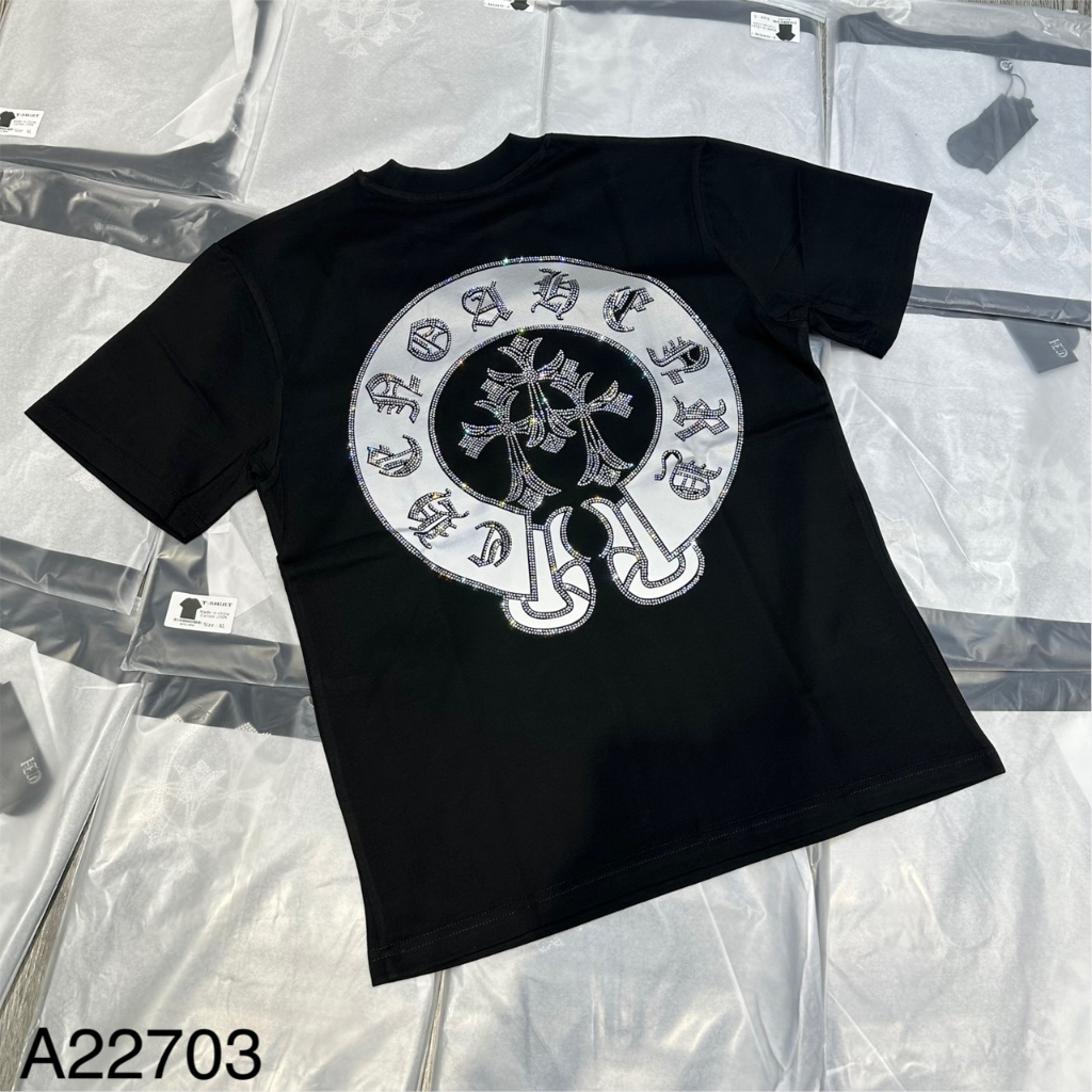 Áo Thun Nam Chrome Chữ Thập Phản Quang Cao Cấp, Áo Phông Nam In Hình Kim Tuyến Sắc Nét