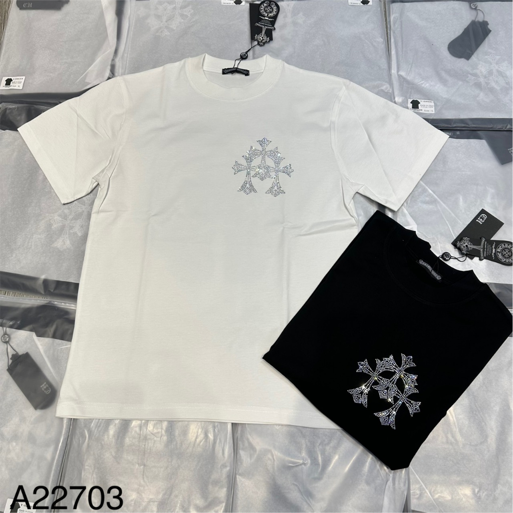 Áo Thun Nam Chrome Chữ Thập Phản Quang Cao Cấp, Áo Phông Nam In Hình Kim Tuyến Sắc Nét