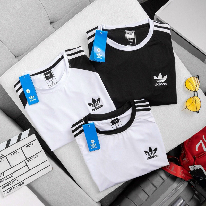 Áo Adidas tay ngắn logo thêu 3 lá trước Ngực