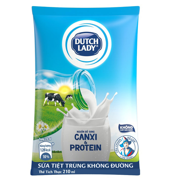 Sữa cô gái hà lan 210ml Dutch Lady có đường, Không đường Thùng 48 Bịch- Date mới