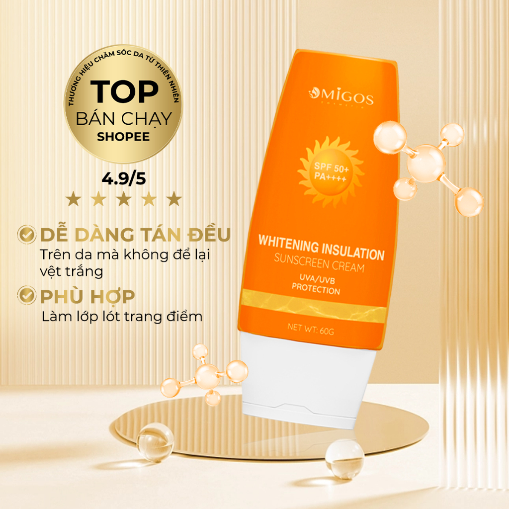 Kem Chống Nắng Omigos, Chống Tia UV Giúp Dưỡng Ẩm và Bổ Sung Nhiều Khoáng Chất Cần Thiết Cho Da, SPF50+ PA++++ 60g/chai