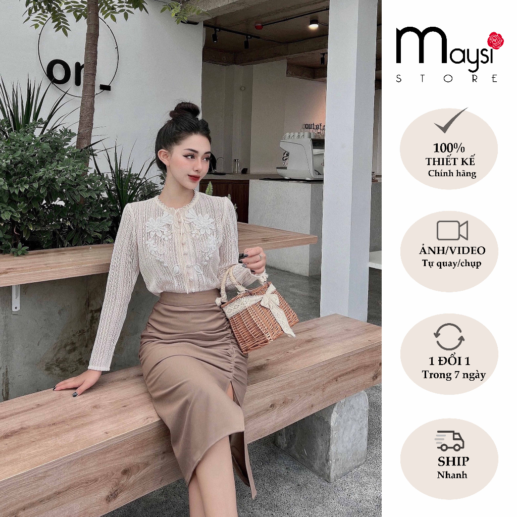 Áo sơ mi ren Maysi họa tiết thêu hoa