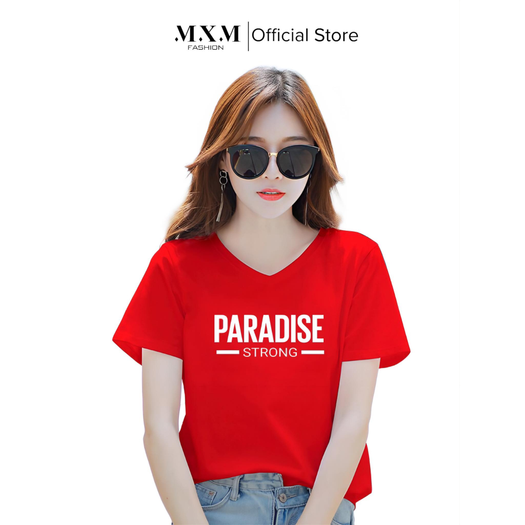 Áo thun nữ MXM form rộng cổ tim in chữ Paradise phong cách Hàn Quốc mã ANU047