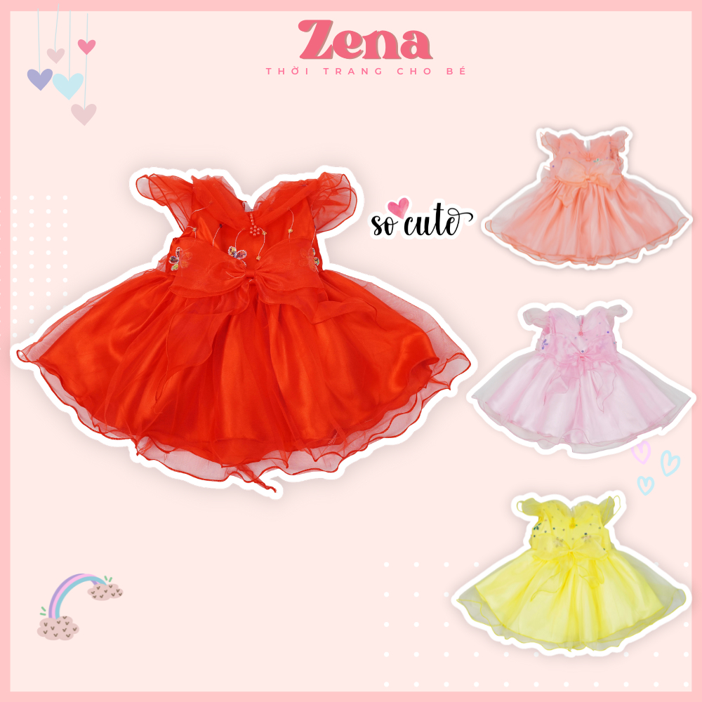 Đầm bé gái thiết kế xòe tay cánh tiên size (9-18kg) dây kéo sau lưng chất liệu vải voan cao cấo | ZENA