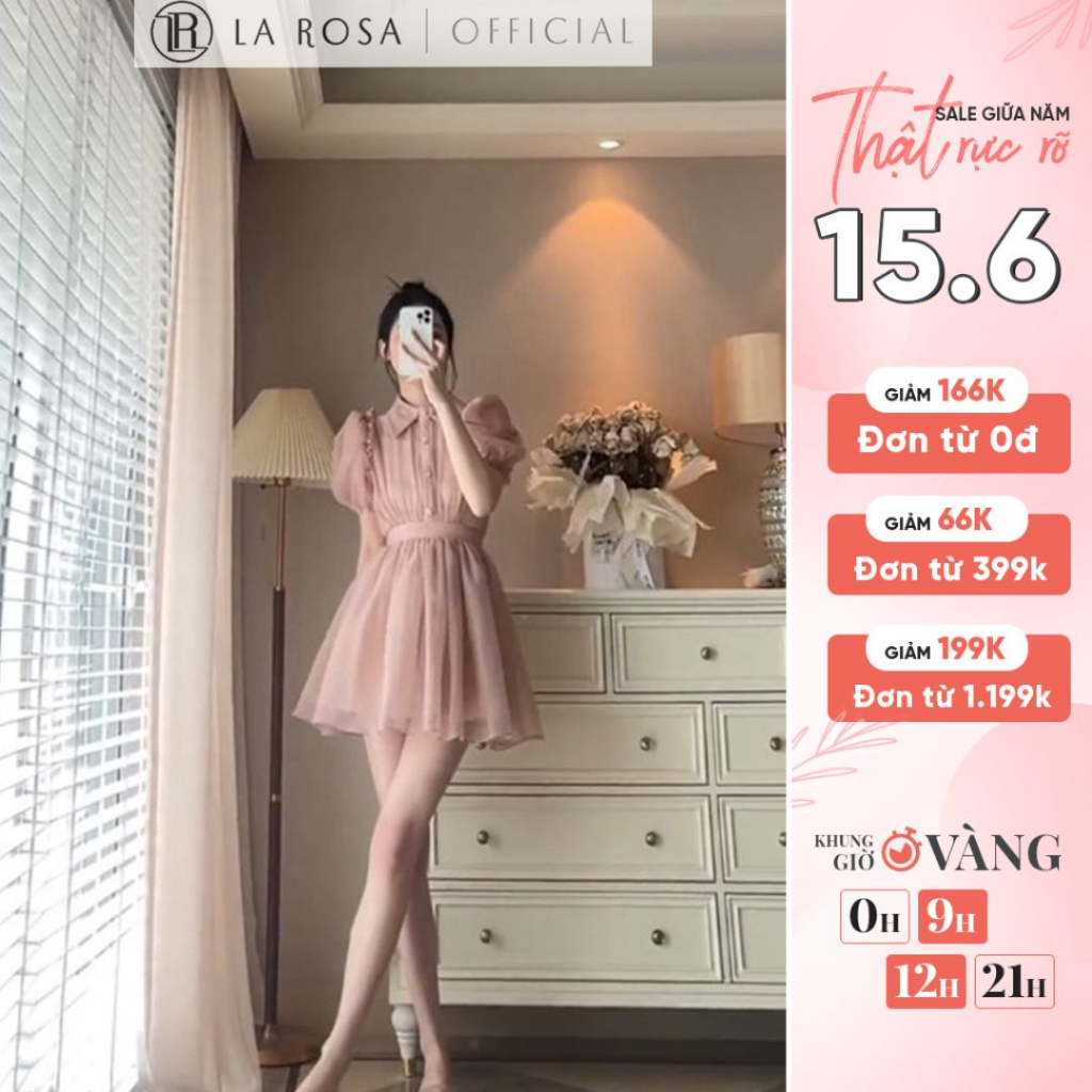 Set Áo Sơ Mi Tay Bồng, Chân Váy Dáng Xoè LAROSA, Chất Tơ Cao Cấp Thiết Kế Thanh Lịch, Sang Chảnh V1101