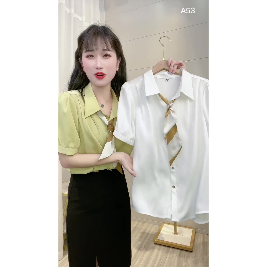 Áo Sơ Mi Nữ Tay Lỡ Chất Lụa Ngọc Trai Không Nhăn, Áo Sơ Mi Công Sở Basic Dễ Phối Đồ - A53
