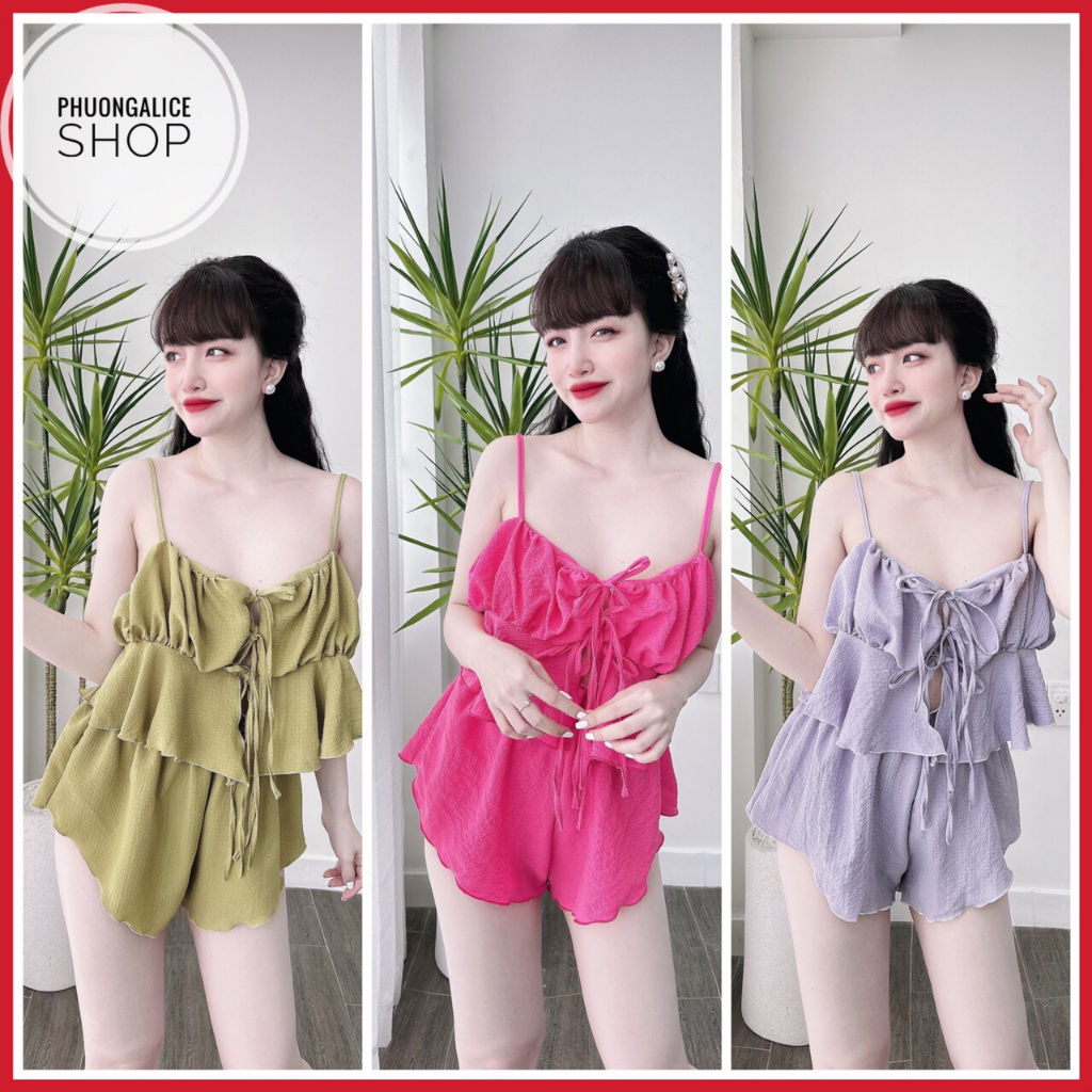 Đồ ngủ sexy nữ, bộ ngủ nữ 2 dây chất đũi xốp mặc mát- Phuongaliceshop