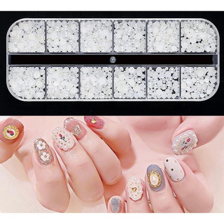 Khay ngọc trai nửa trắng 12 ô đủ size trang trí móng