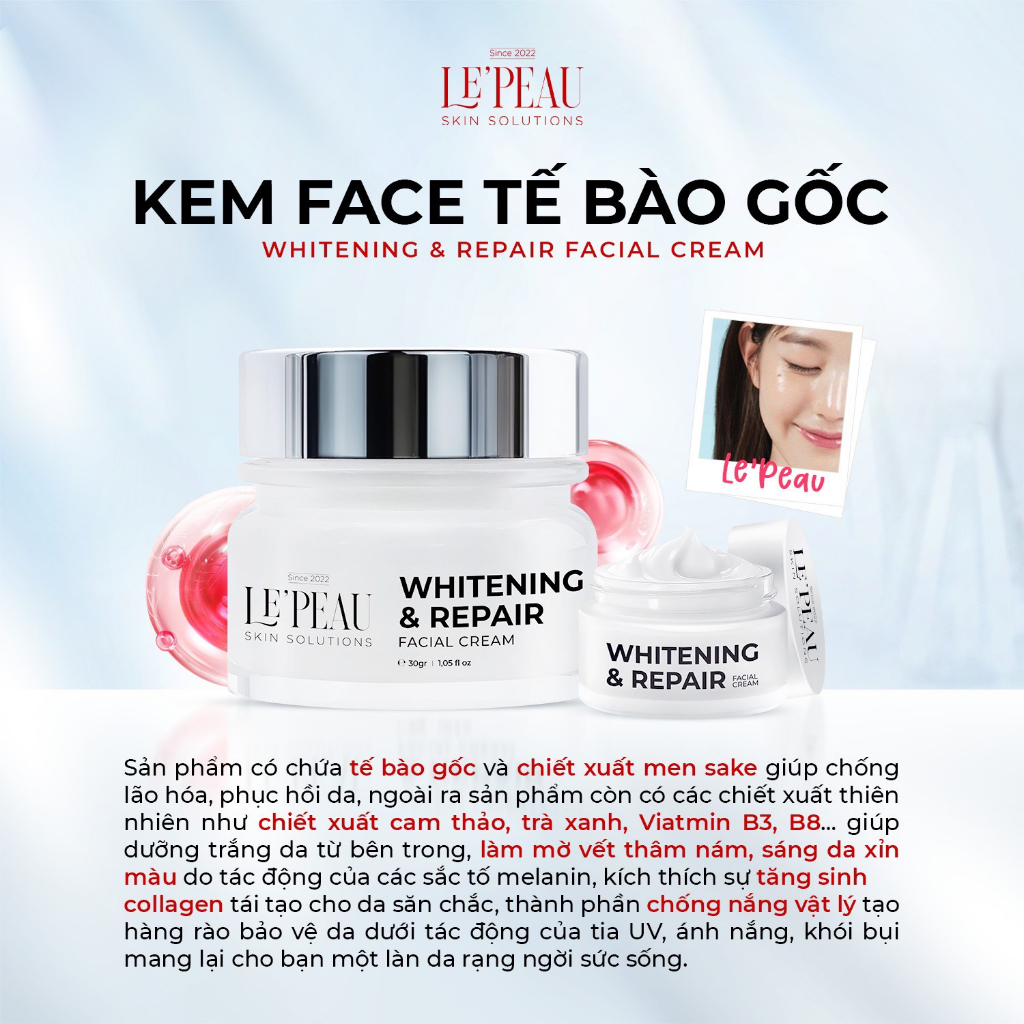 Kem face tế bào gốc Le Peau, mờ thâm, sáng da, căng bóng da