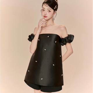 Đầm taffta kiểu dáng giấu quần đính ngọc tiểu thư sang chảnh