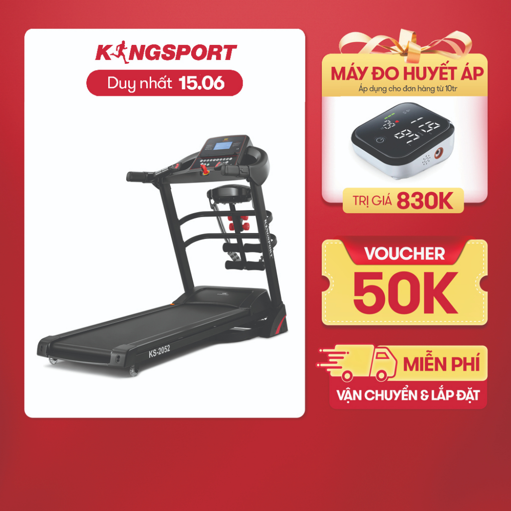 Máy chạy bộ tại nhà Kingsport KS-2052 đa năng có chức nâng dốc tự động, kèm theo đai massage và thanh gập bụng